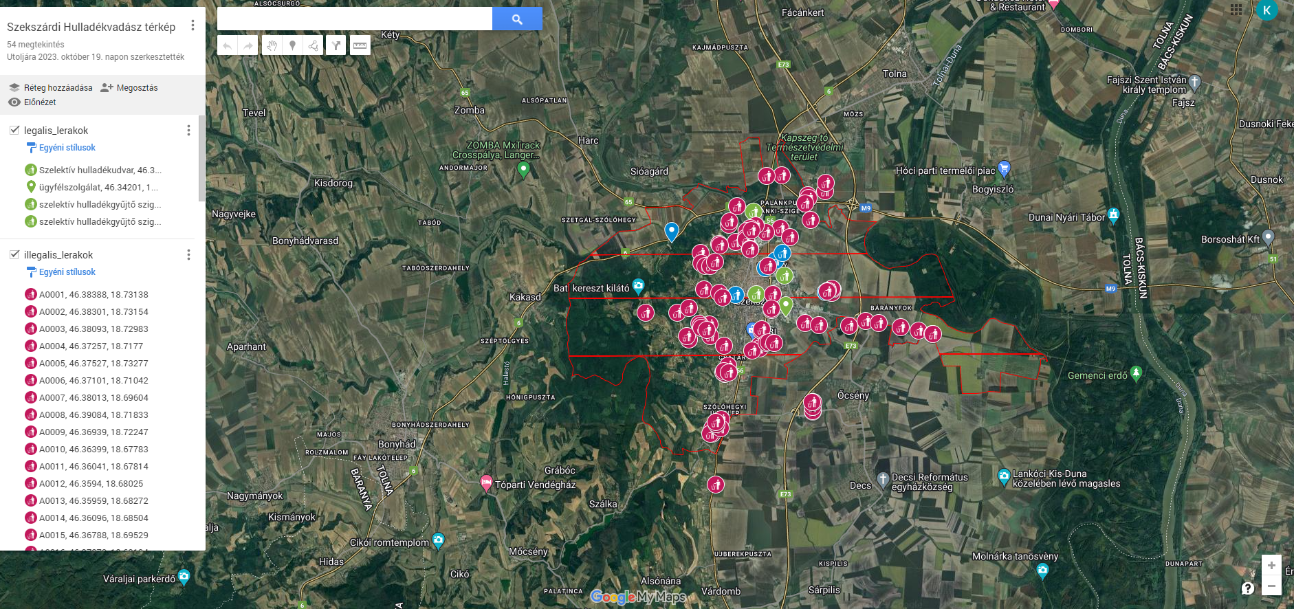 Szekszárdi Hulladékvadász térkép