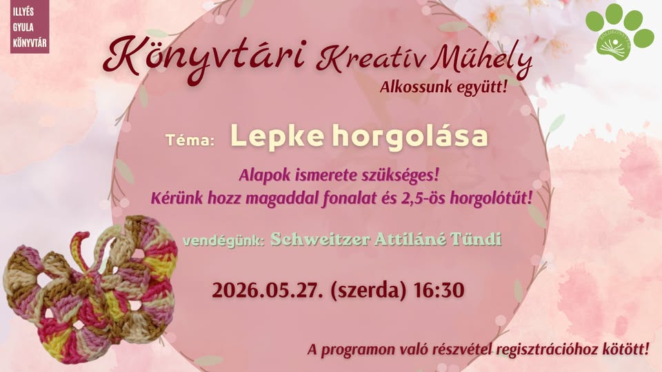 Könyvtári Kreatív Műhely – Lepke horgolása